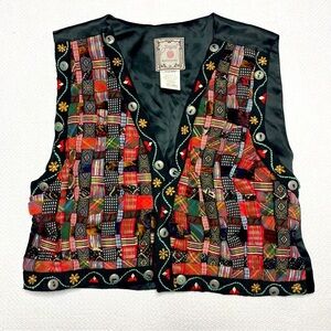 Jou Jou Vintage 90’s Cropped Vest Basket Weave Red Black Women’s Size Small